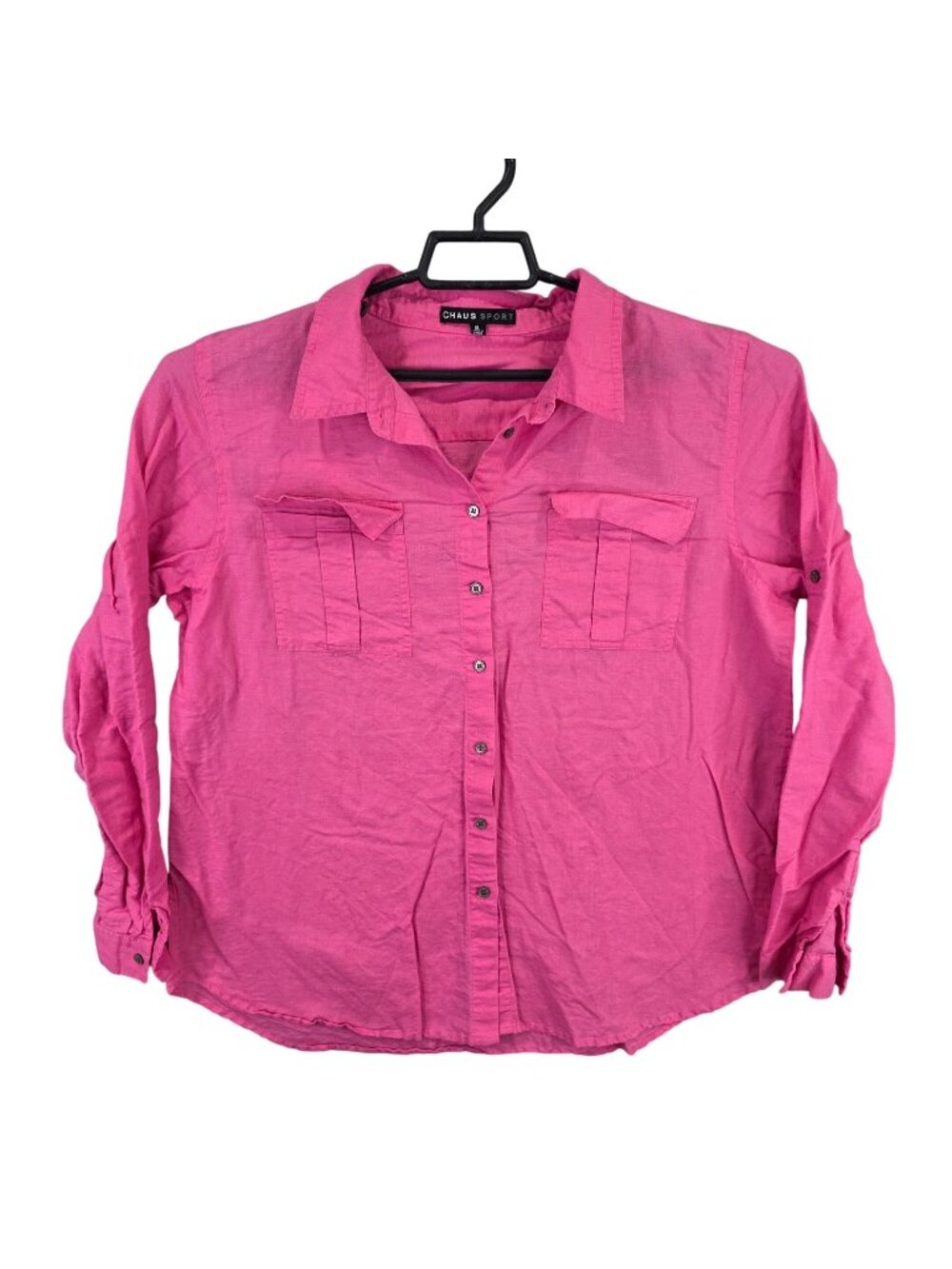 Womens Chaus Sport Pink Linen Blend Button Up Shirt Front Chest Pocket Size XL